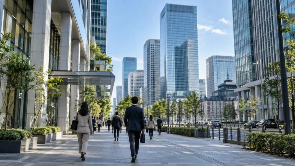 Office towers in a Japanese business district