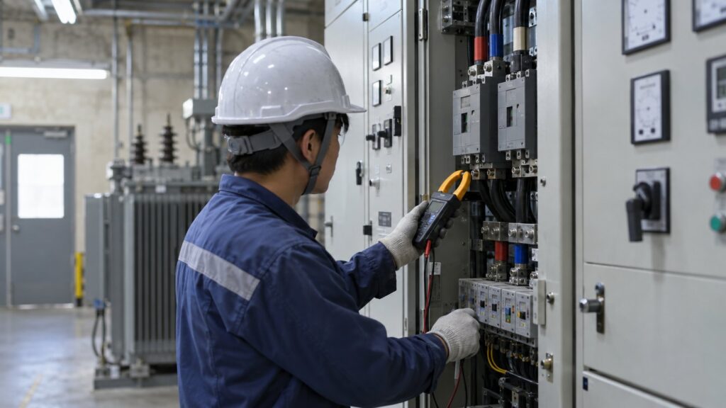 電気設備の点検を行う技術者