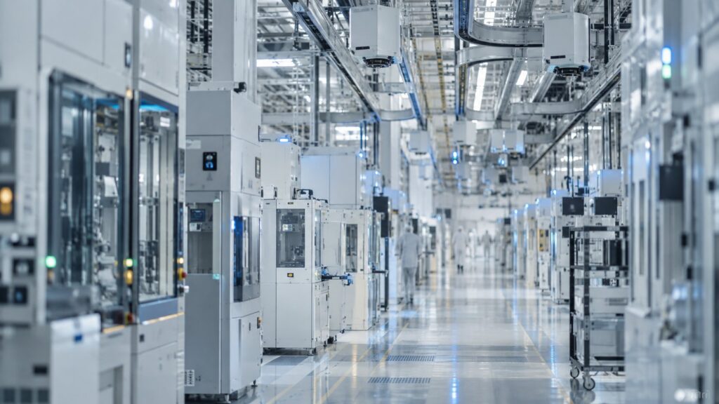 クリーンルーム内に並ぶ半導体製造装置