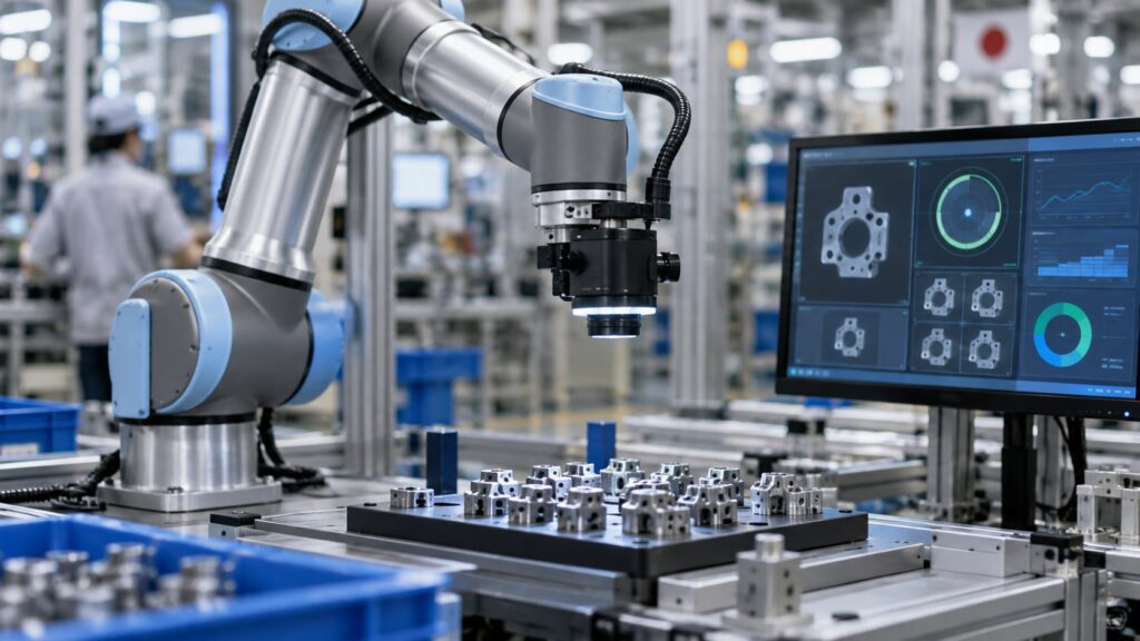 協働ロボットが部品をカメラ検査する工程