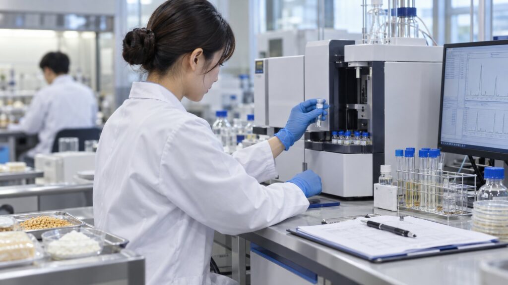 品質試験室で製品サンプルを分析する技術者