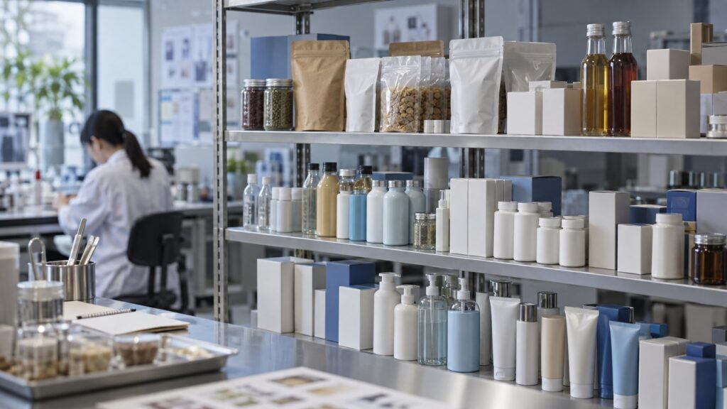 食品や医薬品などの試作品が並ぶ開発室
