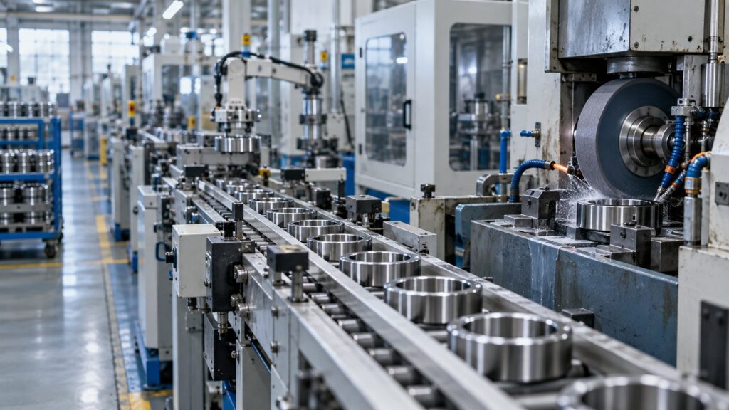 ベアリングリングを加工する自動生産ライン