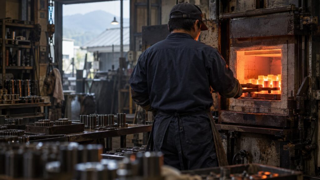 熱処理炉を操作する日本人作業員