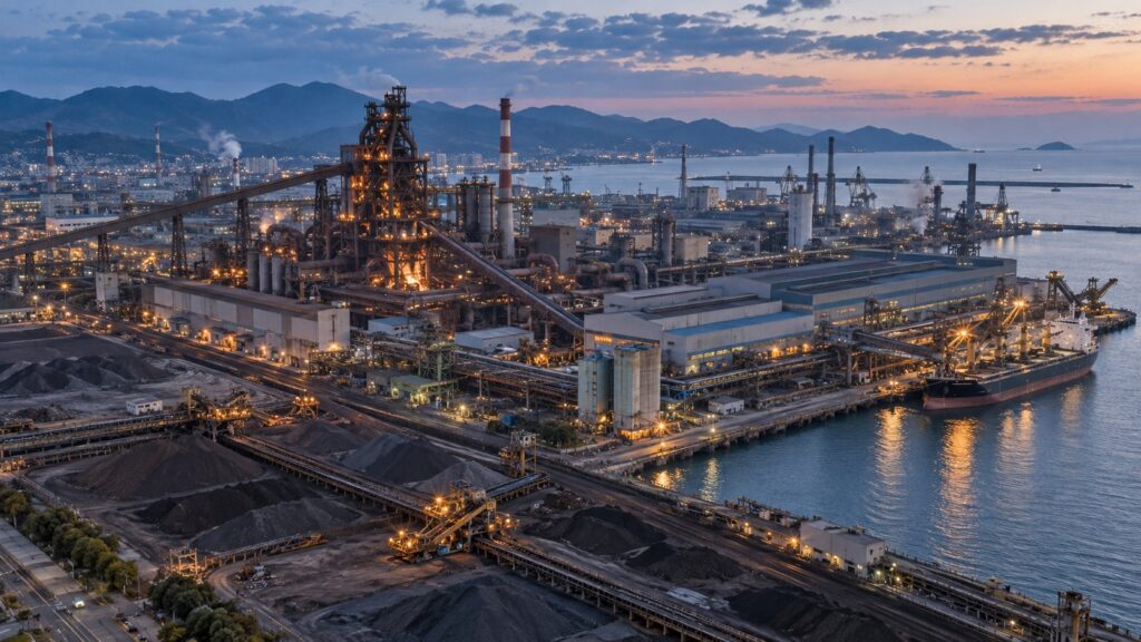 海沿いに広がる製鉄所の全景