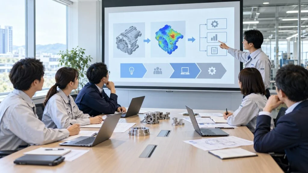 CAD・CAEの導入計画を検討する設計部門のチーム