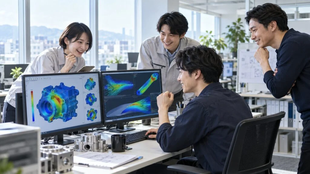 解析結果を見ながら話す設計チーム