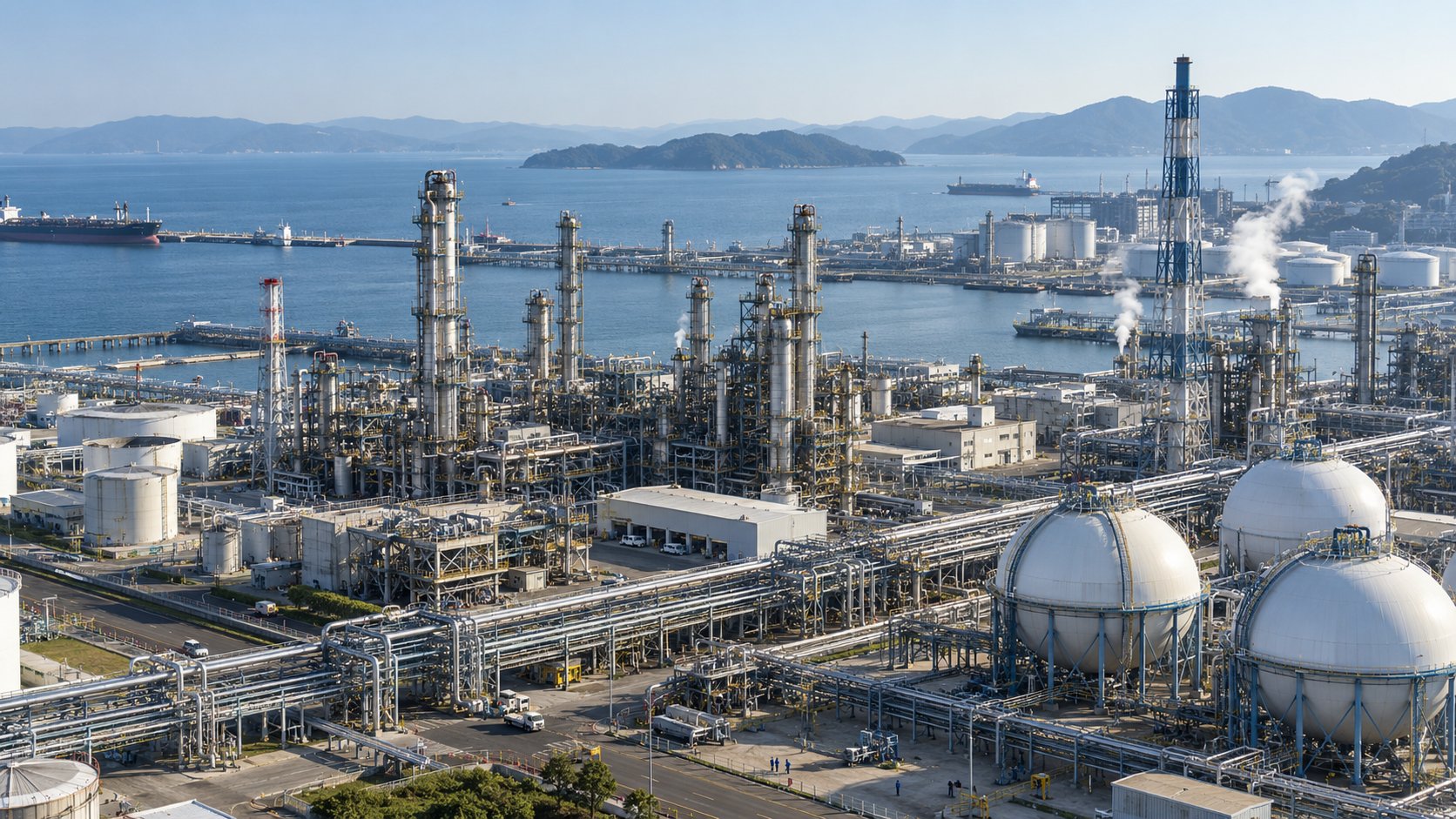 海沿いに広がる石油化学コンビナート全景