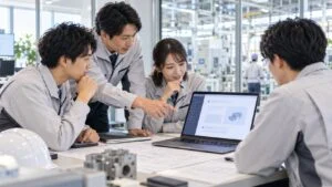 生成AIの回答を見ながら議論する技術者たち
