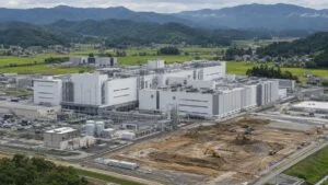 田園地帯の半導体工場と隣接する造成中の用地