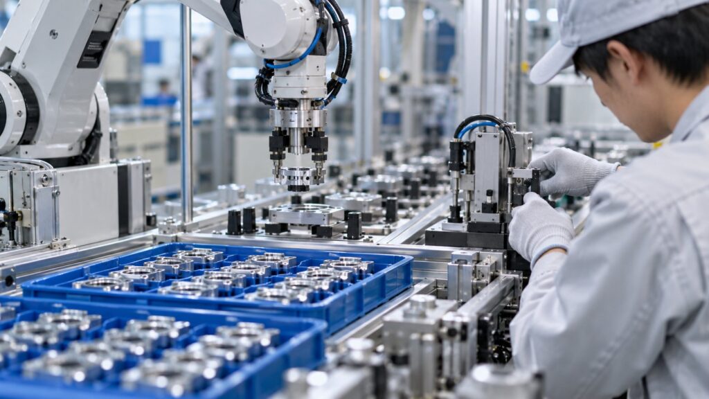 標準化された部品をロボットが組み立てる工程