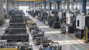 工作機械の組立工程が並ぶ日本の大型工場