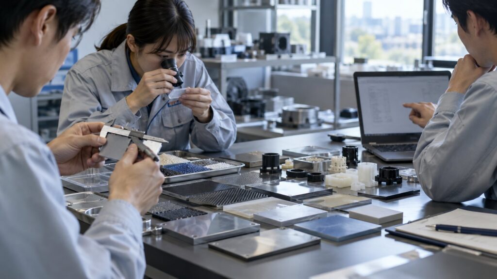 材料候補を測定・観察して比較する技術者