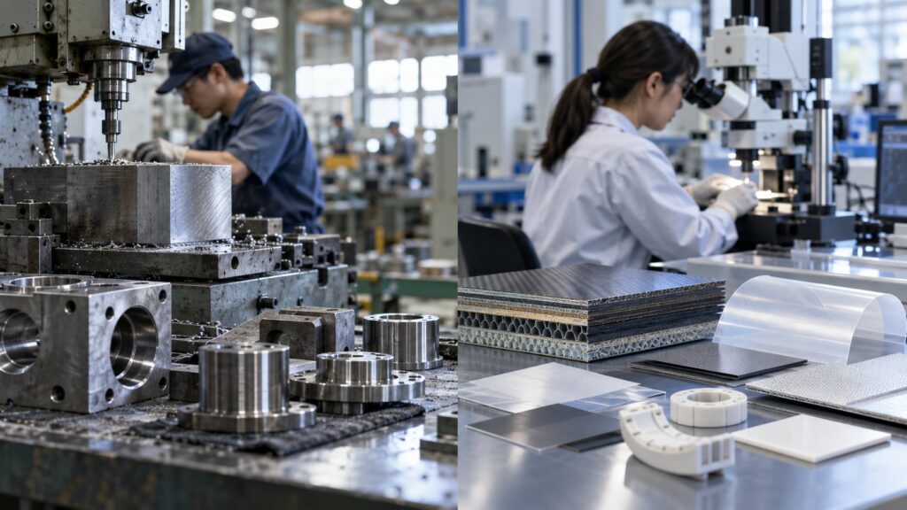 金属加工と先端材料検査を対比した製造現場