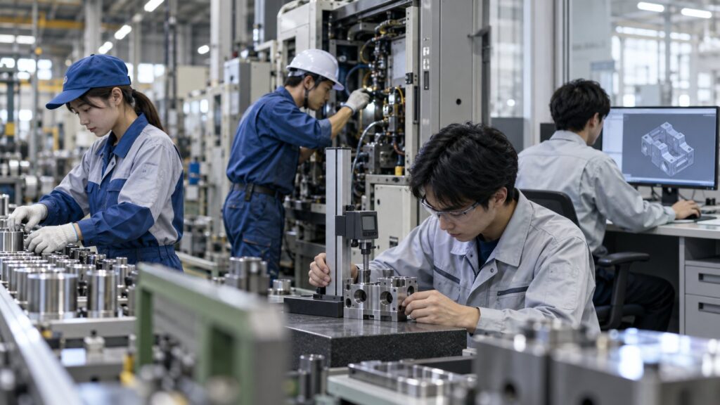 製造・保全・検査・設計の各職種が働く工場内
