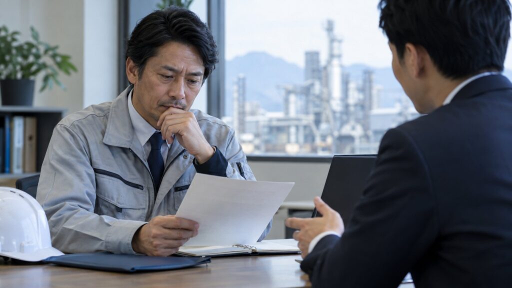 製造業経験者が転職条件を担当者と確認する面談