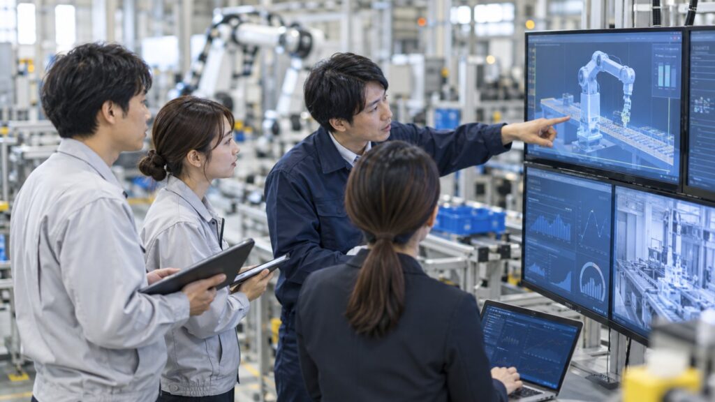 工場でデジタル技術を学ぶ製造業チーム