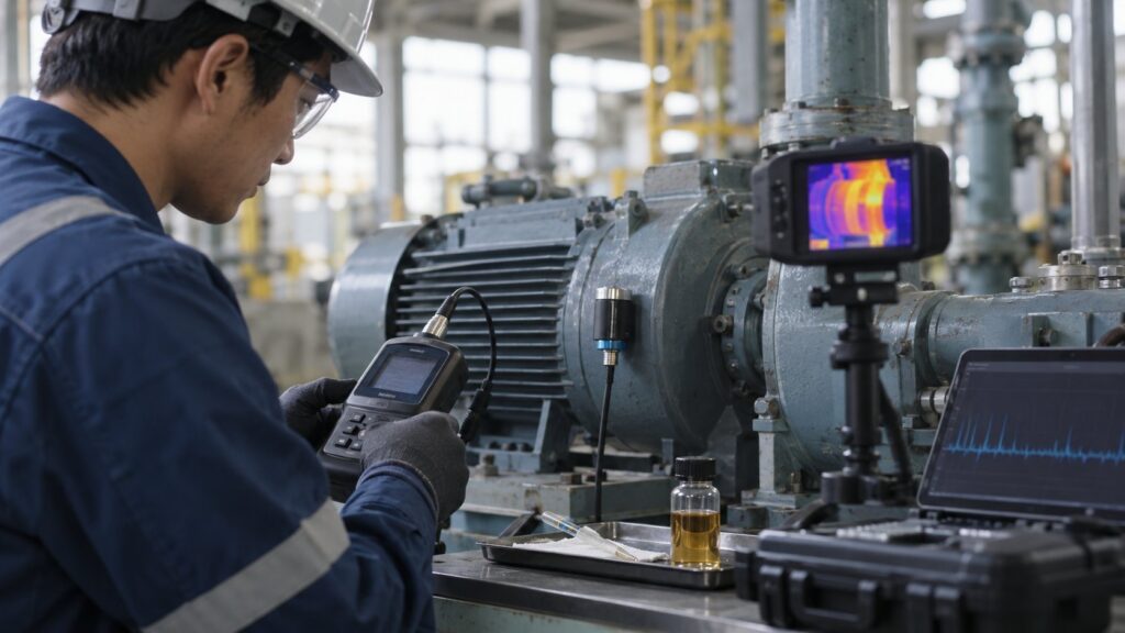複数の診断機器で設備状態を確認する保全作業