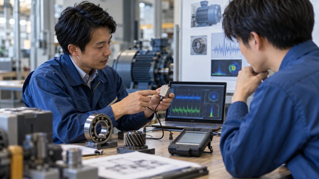 センサーや軸受を使い予知保全を学ぶ技術者