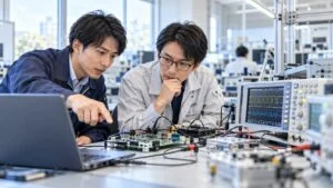 顧客の技術者と基板の動作を確認する技術営業