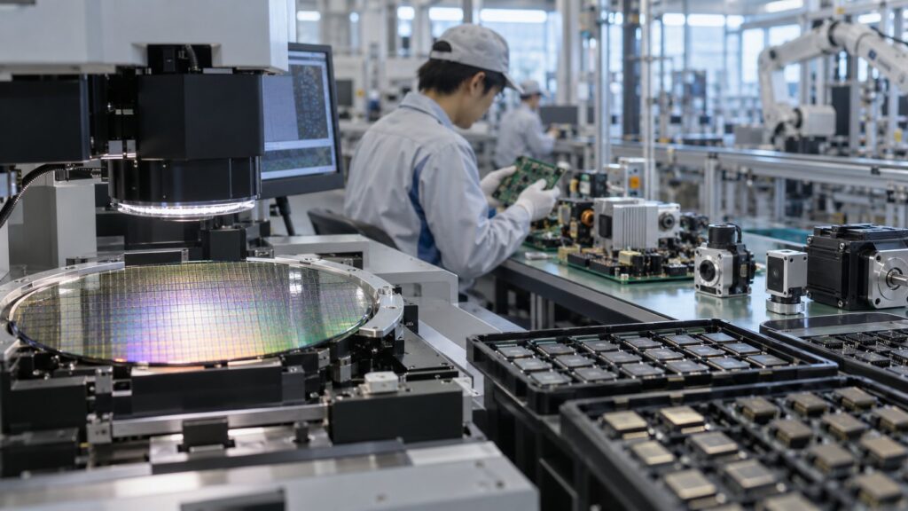 ウェハー検査と電子基板組立を行う半導体工場