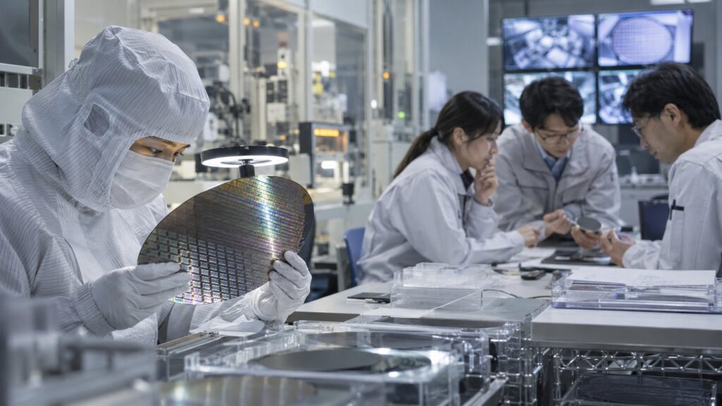 ウェハ検査と技術者会議を行う半導体開発現場