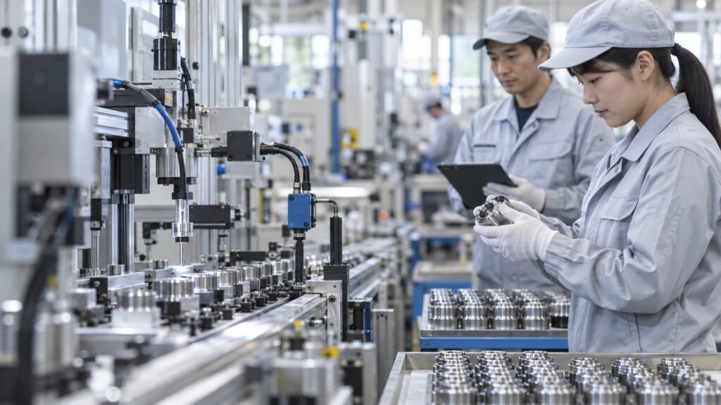 センサーで品質確認する精密部品の生産ライン