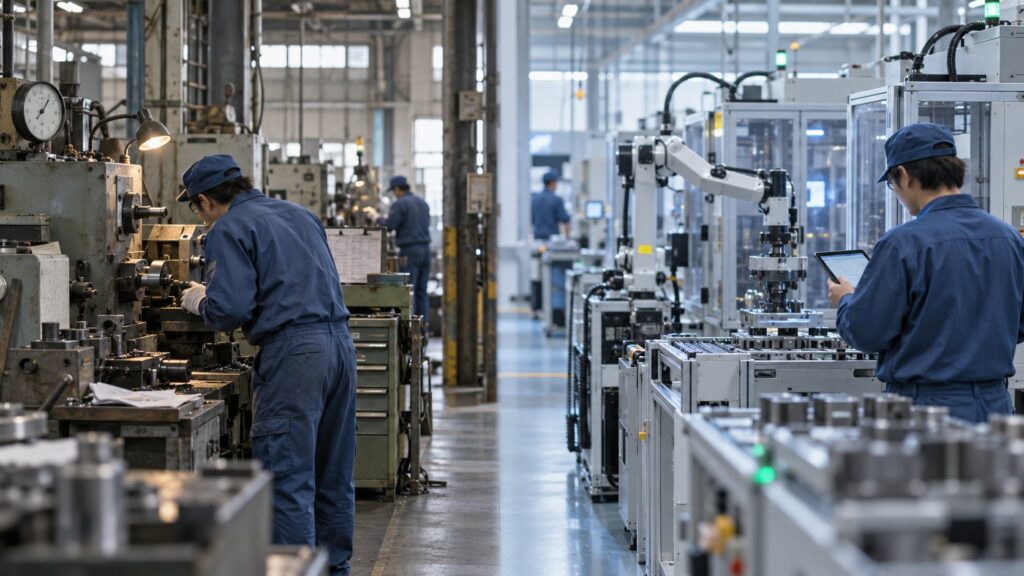 従来型設備と自動化設備を比較する製造現場