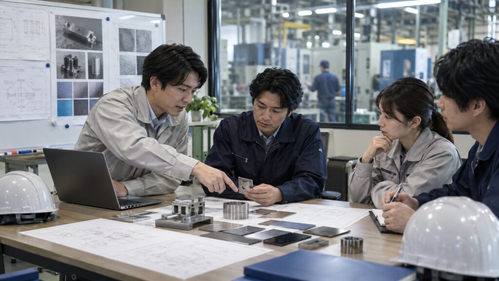 表面処理の導入方法を検討する技術者チーム