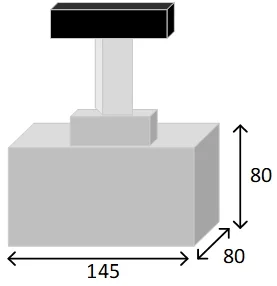 50Aの計算用直方体を80mm角と長さ145mmで表す自作図