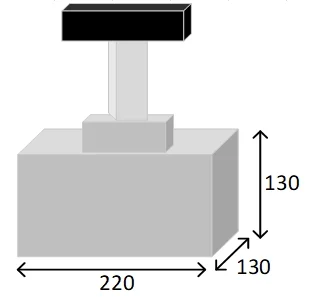 100Aの計算用直方体を130mm角と長さ220mmで表す自作図