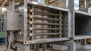 工場のダクトに組み込む電気式エアヒーターの構造イメージ