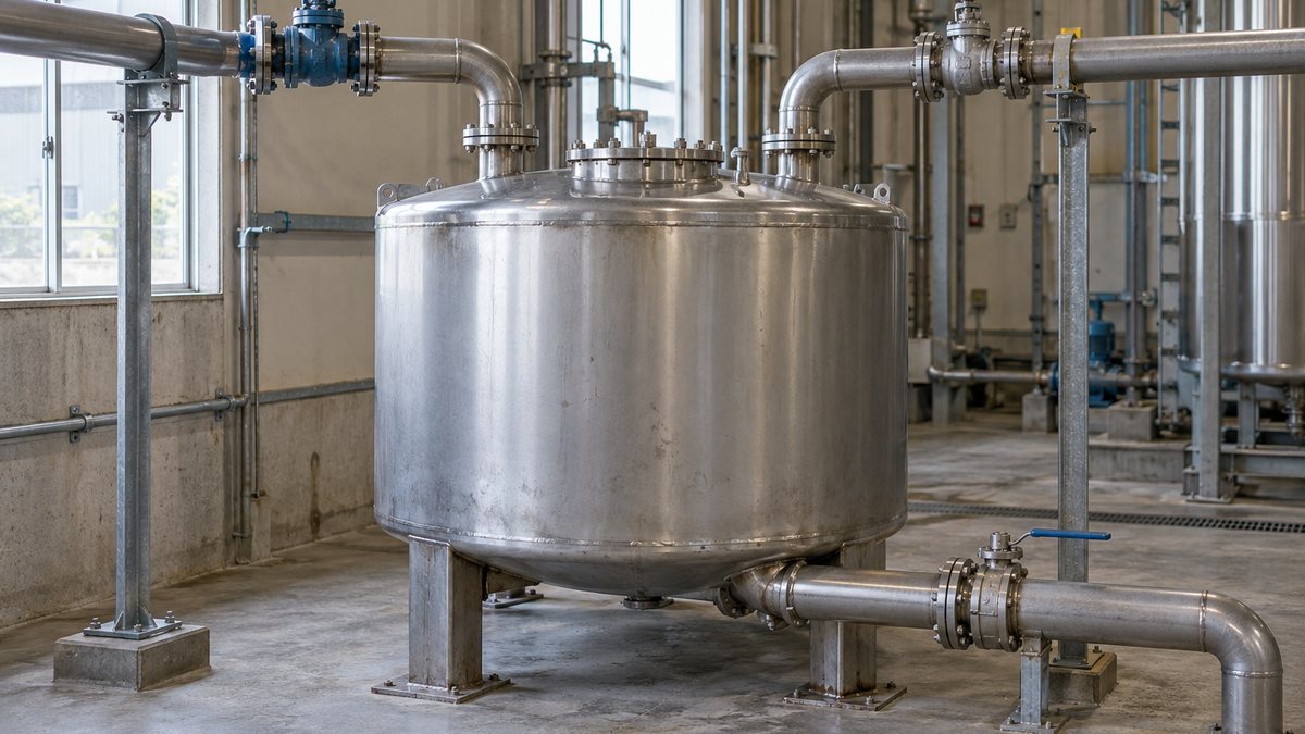 二つの入口配管を備えた水混合槽のイメージ