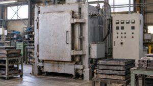 工場に設置された電気抵抗加熱式の箱型炉のイメージ