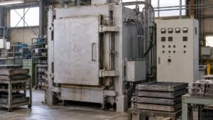工場に設置された電気抵抗加熱式の箱型炉のイメージ