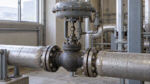 空気式操作器を備えた蒸気調節弁と保温配管