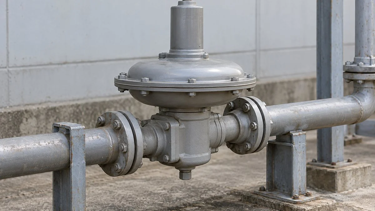 Gas pressure regulator installed on a factory gas supply line