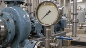 ポンプの吐出配管に取り付けたグリセリン入り圧力計