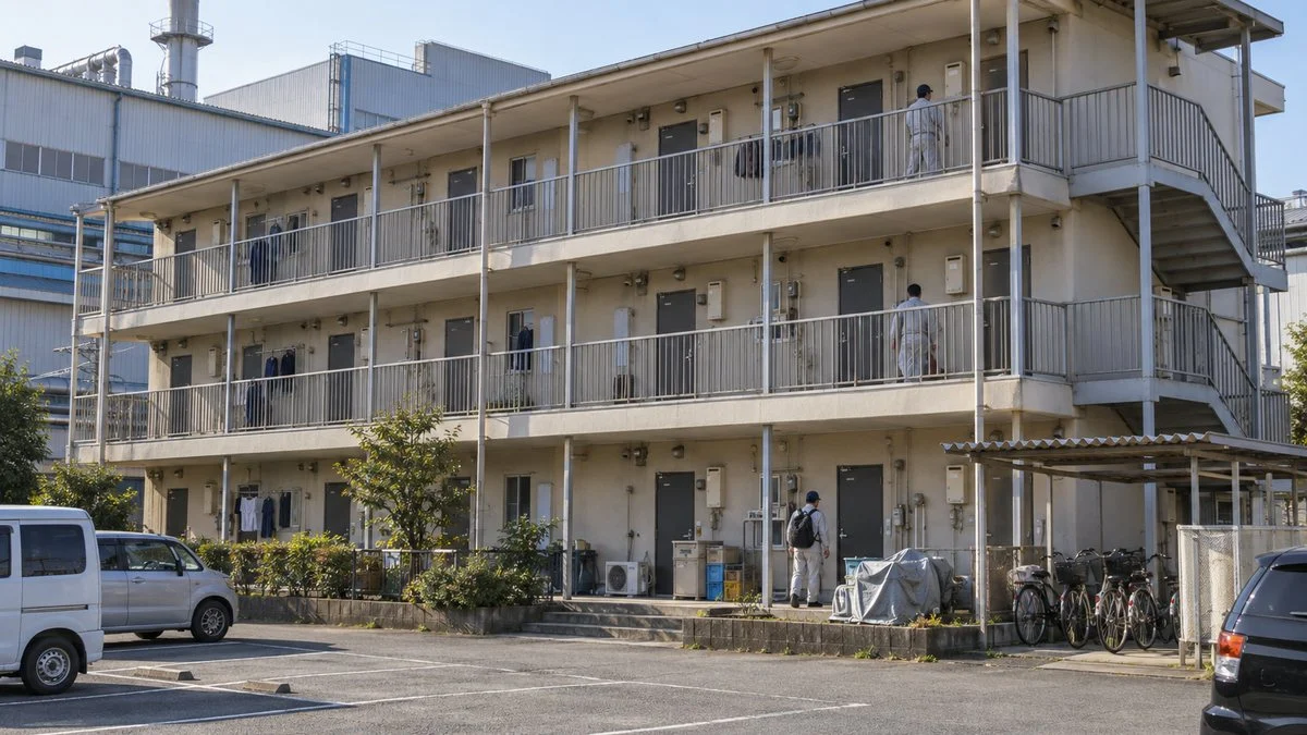工場の隣に建つ従業員向けの社員寮の外観