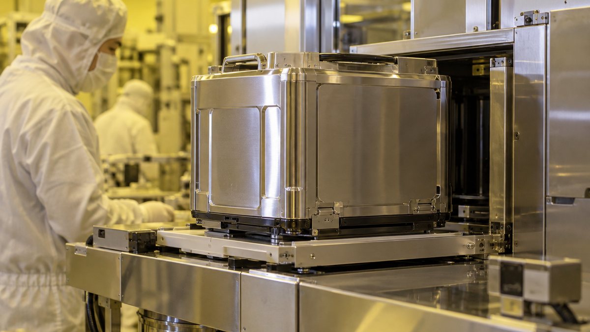 クリーンルームの製造装置にセットされたウェーハ搬送容器