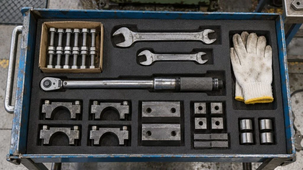 品番ごとにボルトと工具をまとめた段取り用のセット