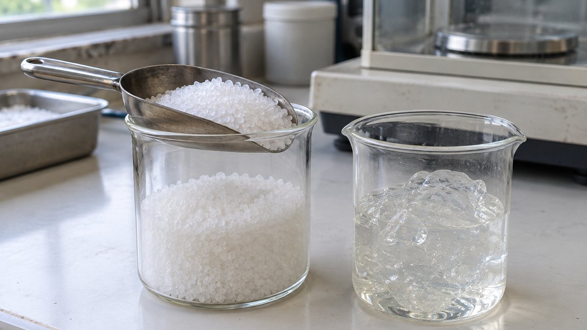 粒状の吸水性樹脂と、水を吸って膨らんだゲル