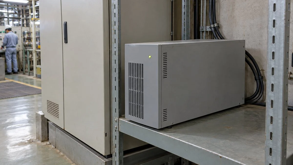 制御盤の近くに設置されたUPS筐体の外観を表す生成イメージ