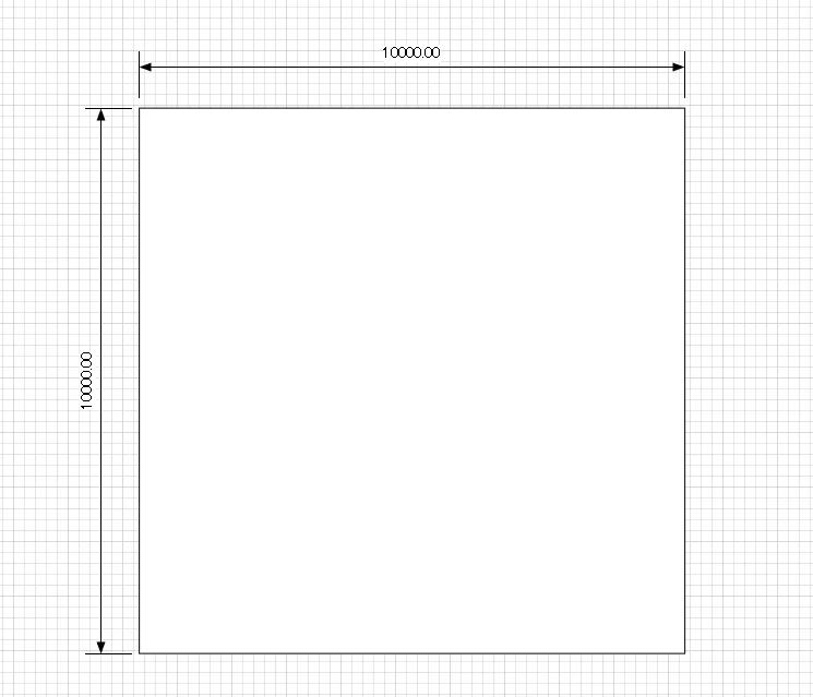 Visioで10m四方の正方形に寸法線を付けた図。寸法は10000.00と表示